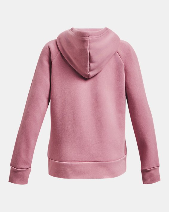 Girls' UA Rival Fleece Big Logo Print Fill Hoodie in Pink image number 1